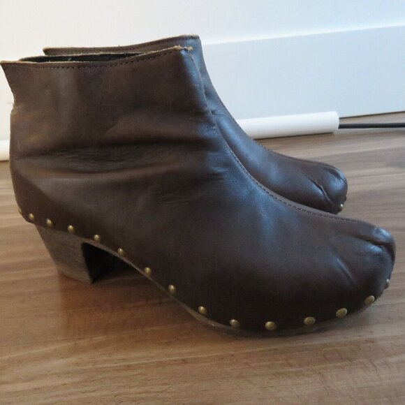 BOSABO Brown Leather Studded Clog Booties Boots Grandma Boho - Size US 6 - Picture 6 of 15